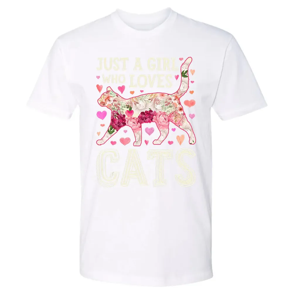 Just A Girl Who Loves Cats Funny Women Cat Flower Floral Premium Unisex T-shirt - 4