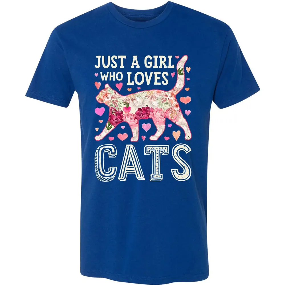 Just A Girl Who Loves Cats Funny Women Cat Flower Floral Premium Unisex T-shirt - 10