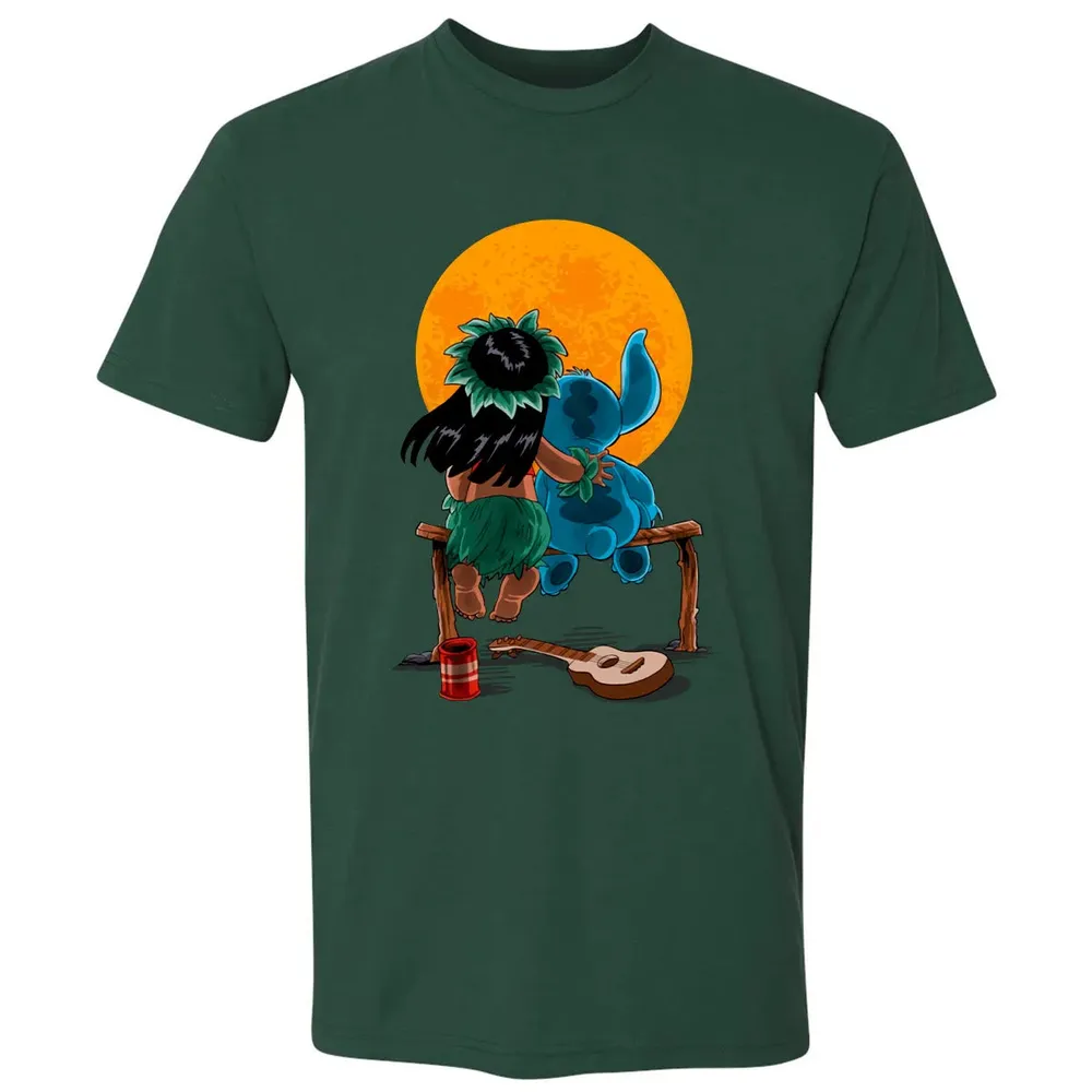 Alien And Girl Gazing At The Moon Premium Unisex T-shirt - 12