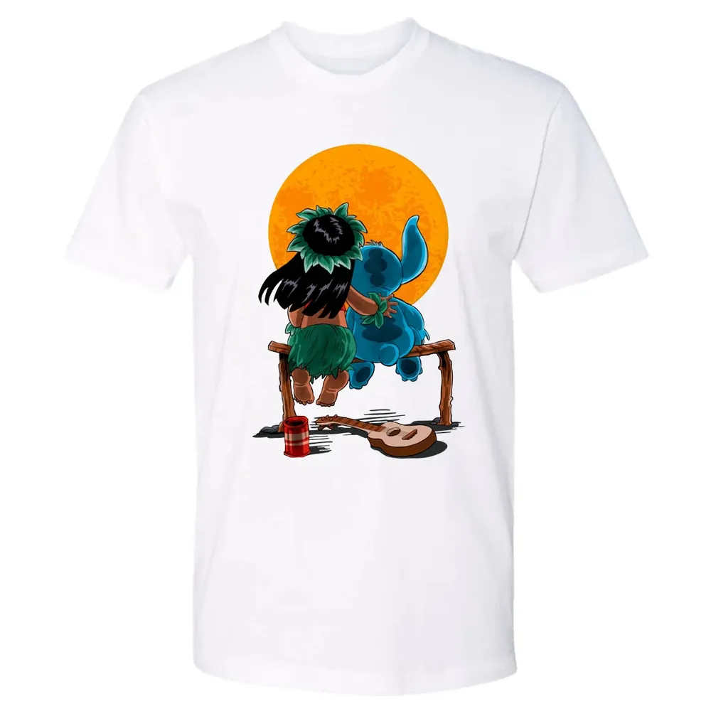 Alien And Girl Gazing At The Moon Premium Unisex T-shirt - 4