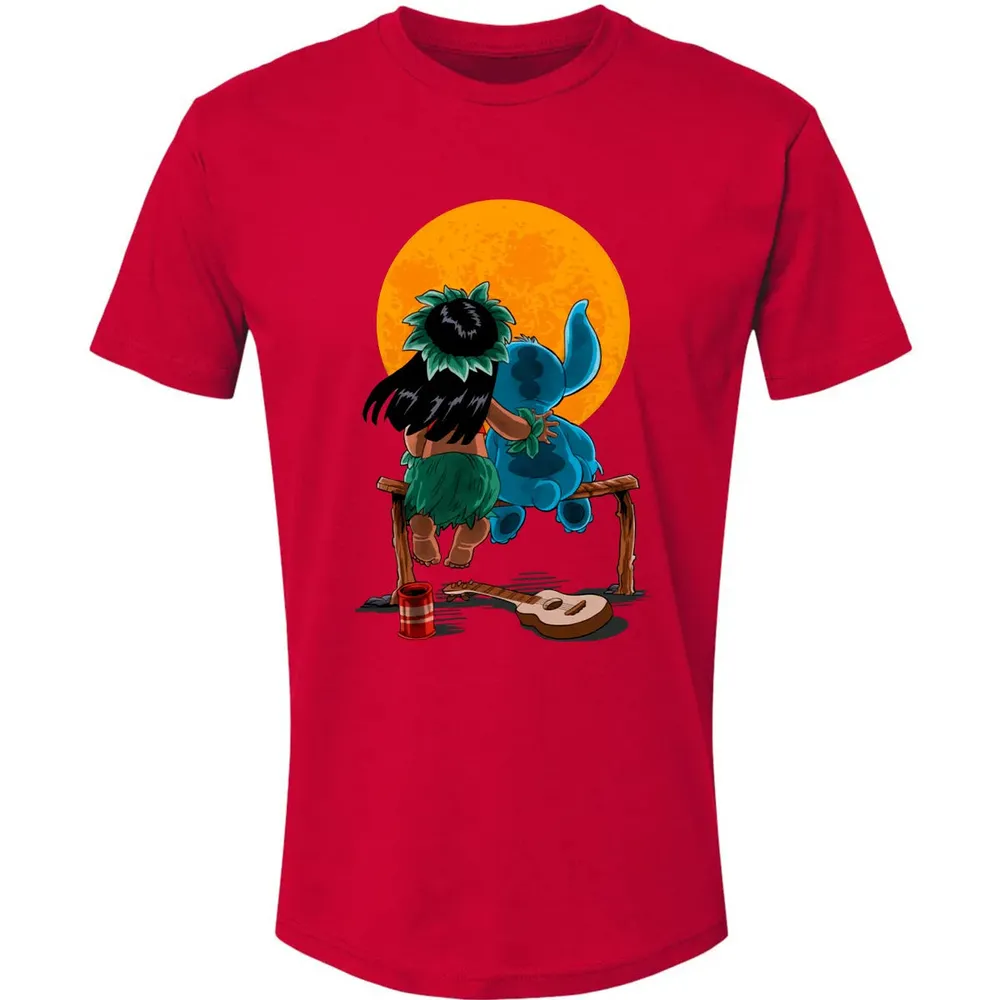 Alien And Girl Gazing At The Moon Premium Unisex T-shirt - 6