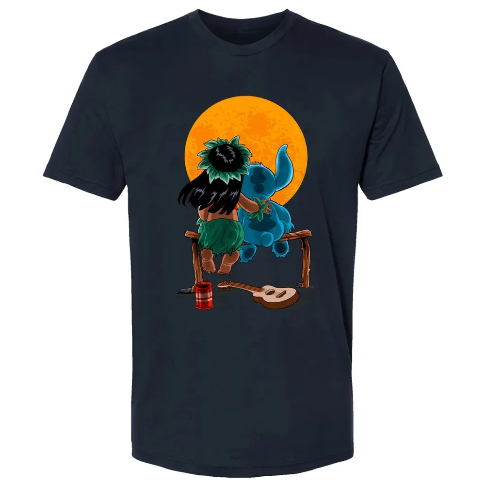 Alien And Girl Gazing At The Moon Premium Unisex T-shirt - 2