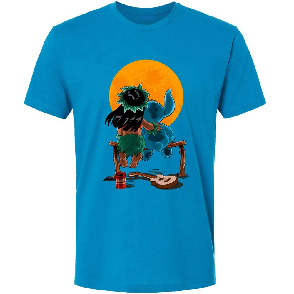 Alien And Girl Gazing At The Moon Premium Unisex T-shirt - 15