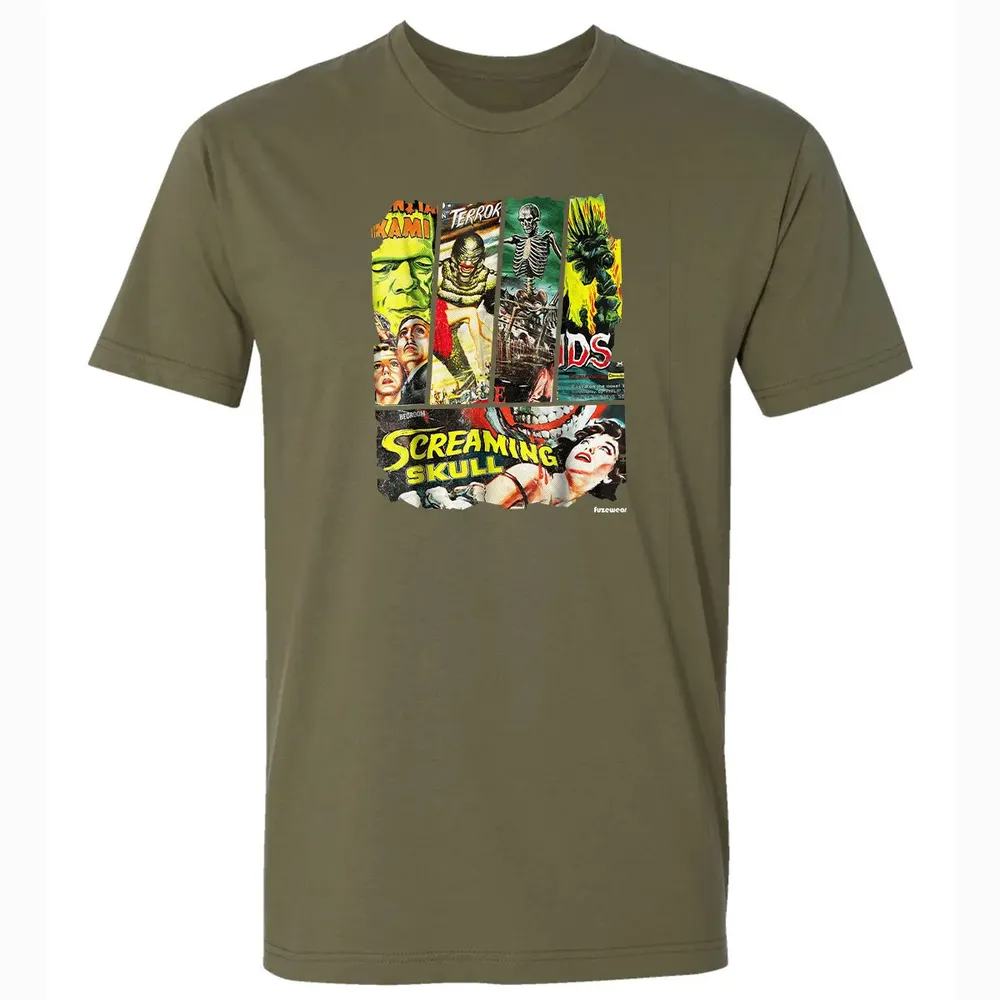 Vintage Style Sci Fi Horror Movie Poster Collage Premium Unisex T-shirt - 5
