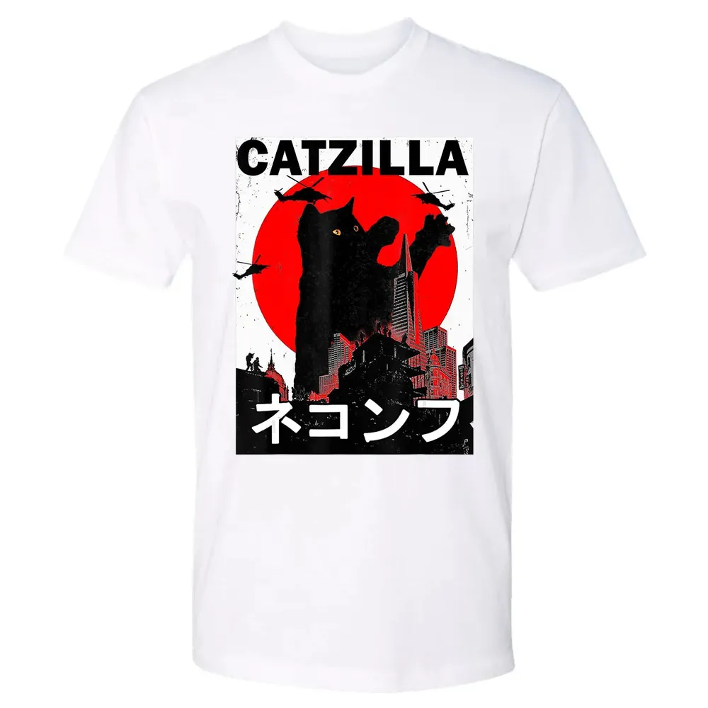 Vintage Catzilla Japanese Sunset Style Cat Kitten Lover Premium Unisex T-shirt - 4