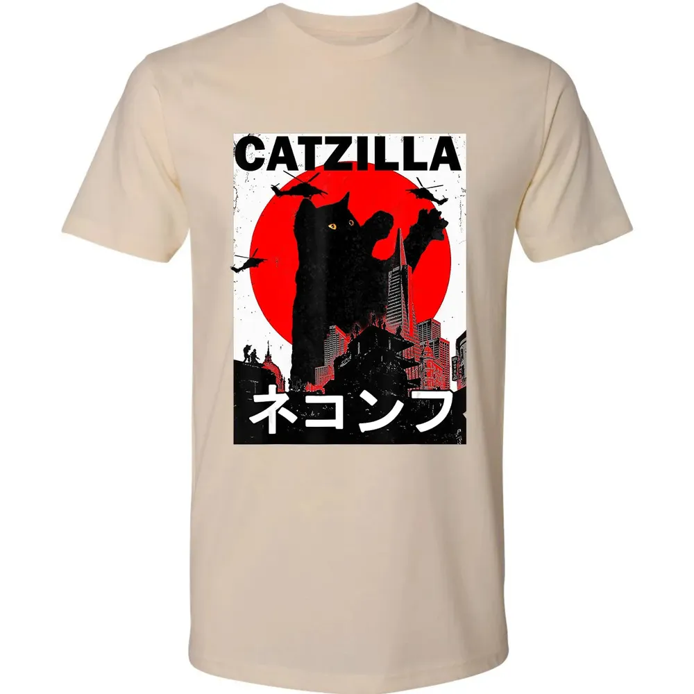 Vintage Catzilla Japanese Sunset Style Cat Kitten Lover Premium Unisex T-shirt - 13