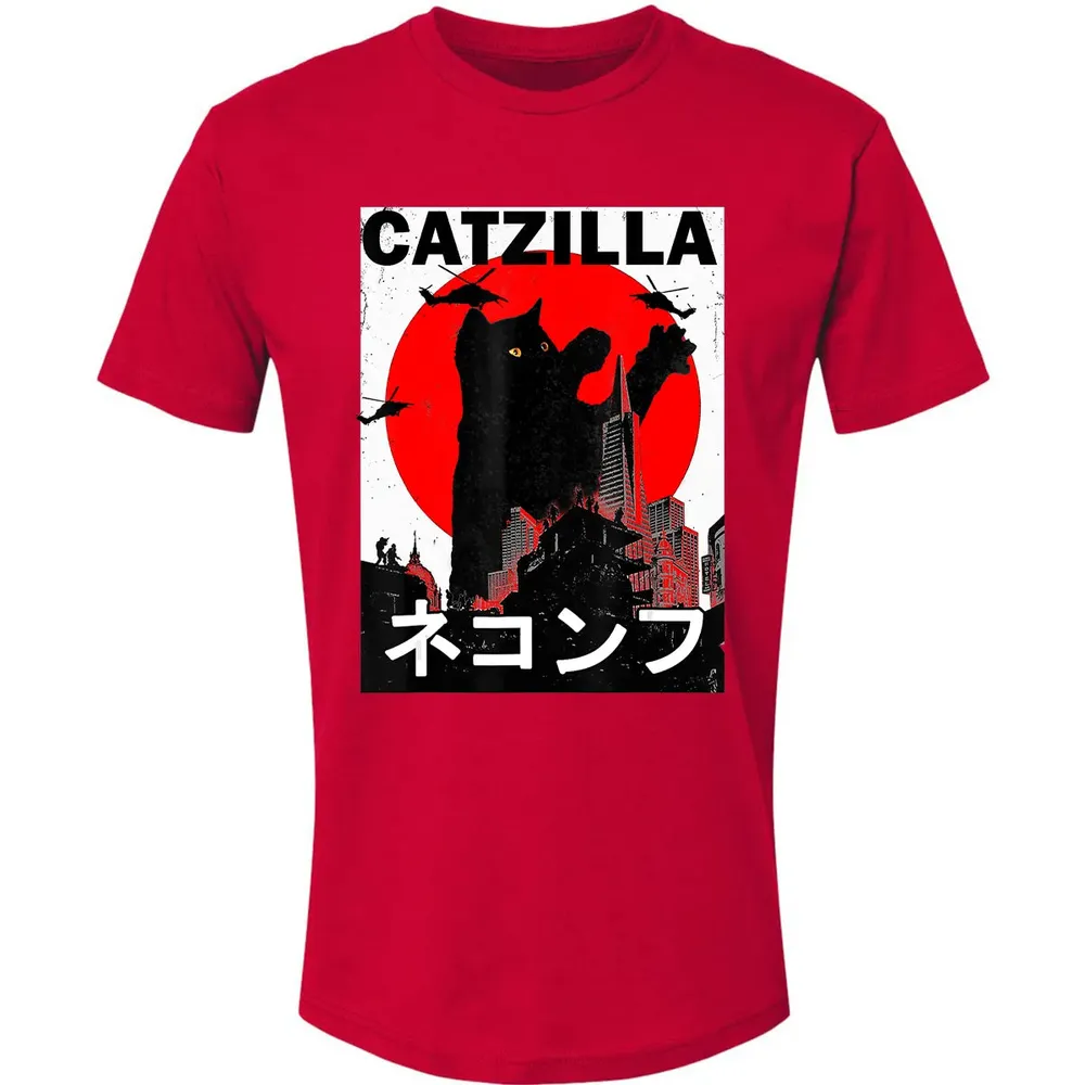 Vintage Catzilla Japanese Sunset Style Cat Kitten Lover Premium Unisex T-shirt - 6