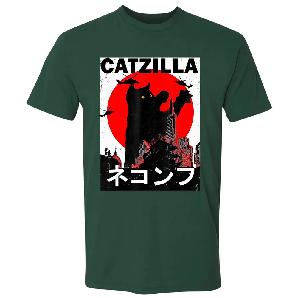 Vintage Catzilla Japanese Sunset Style Cat Kitten Lover Premium Unisex T-shirt - 12