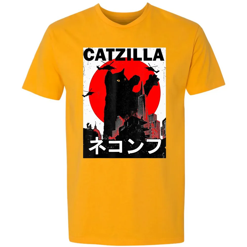 Vintage Catzilla Japanese Sunset Style Cat Kitten Lover Premium Unisex T-shirt - 11