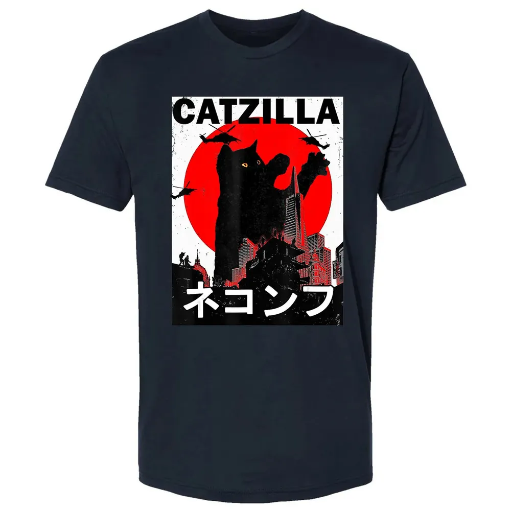 Vintage Catzilla Japanese Sunset Style Cat Kitten Lover Premium Unisex T-shirt - 2