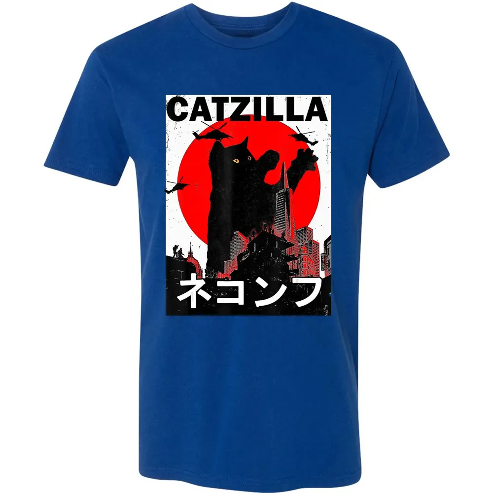 Vintage Catzilla Japanese Sunset Style Cat Kitten Lover Premium Unisex T-shirt - 10