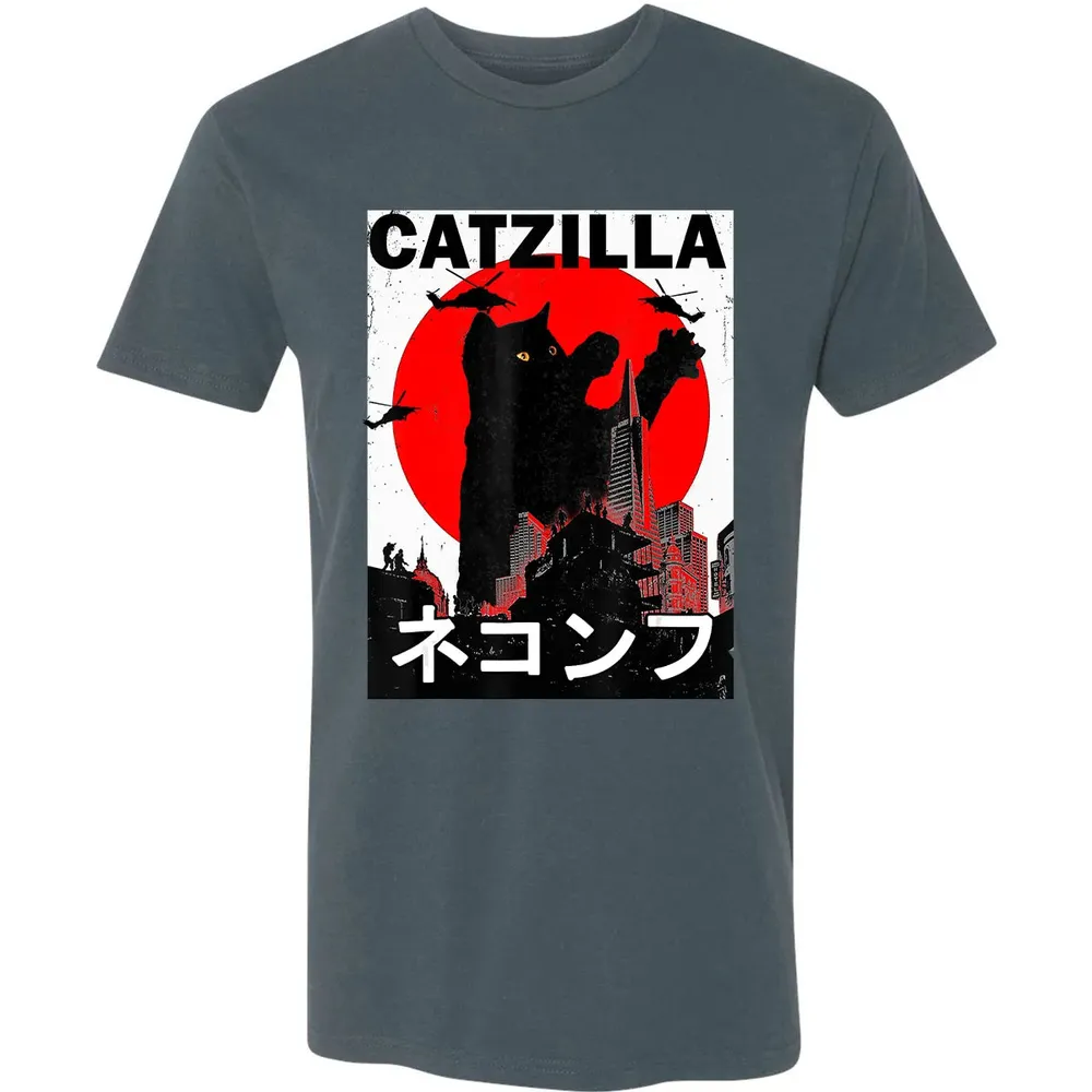 Vintage Catzilla Japanese Sunset Style Cat Kitten Lover Premium Unisex T-shirt - 14