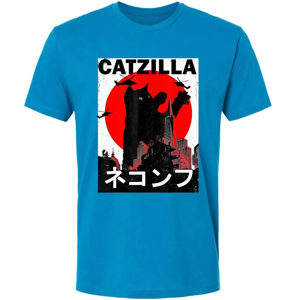 Vintage Catzilla Japanese Sunset Style Cat Kitten Lover Premium Unisex T-shirt - 15