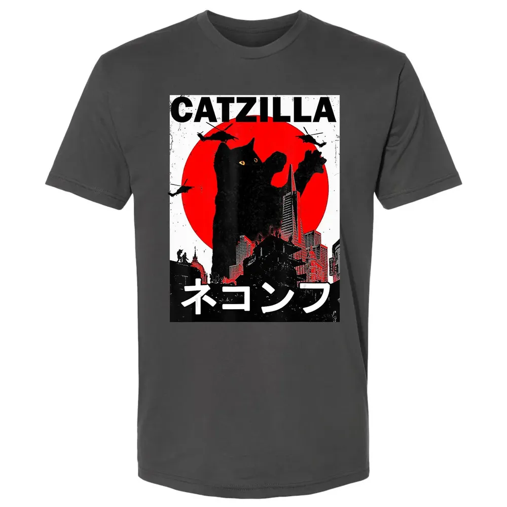 Vintage Catzilla Japanese Sunset Style Cat Kitten Lover Premium Unisex T-shirt - 8