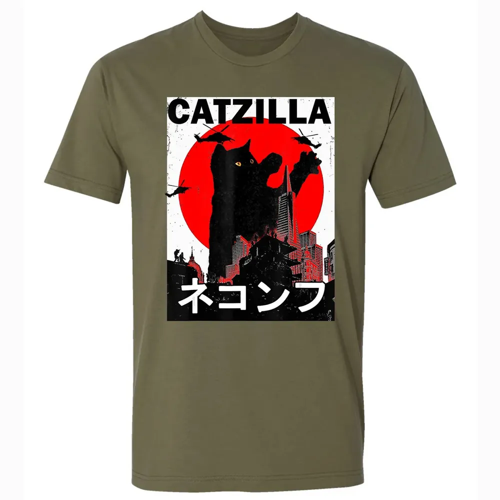 Vintage Catzilla Japanese Sunset Style Cat Kitten Lover Premium Unisex T-shirt - 5