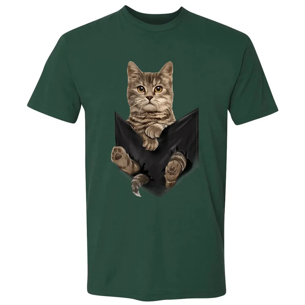 Brown Cat Sits in Pocket  Cats   Gifts Premium Unisex T-shirt - 12
