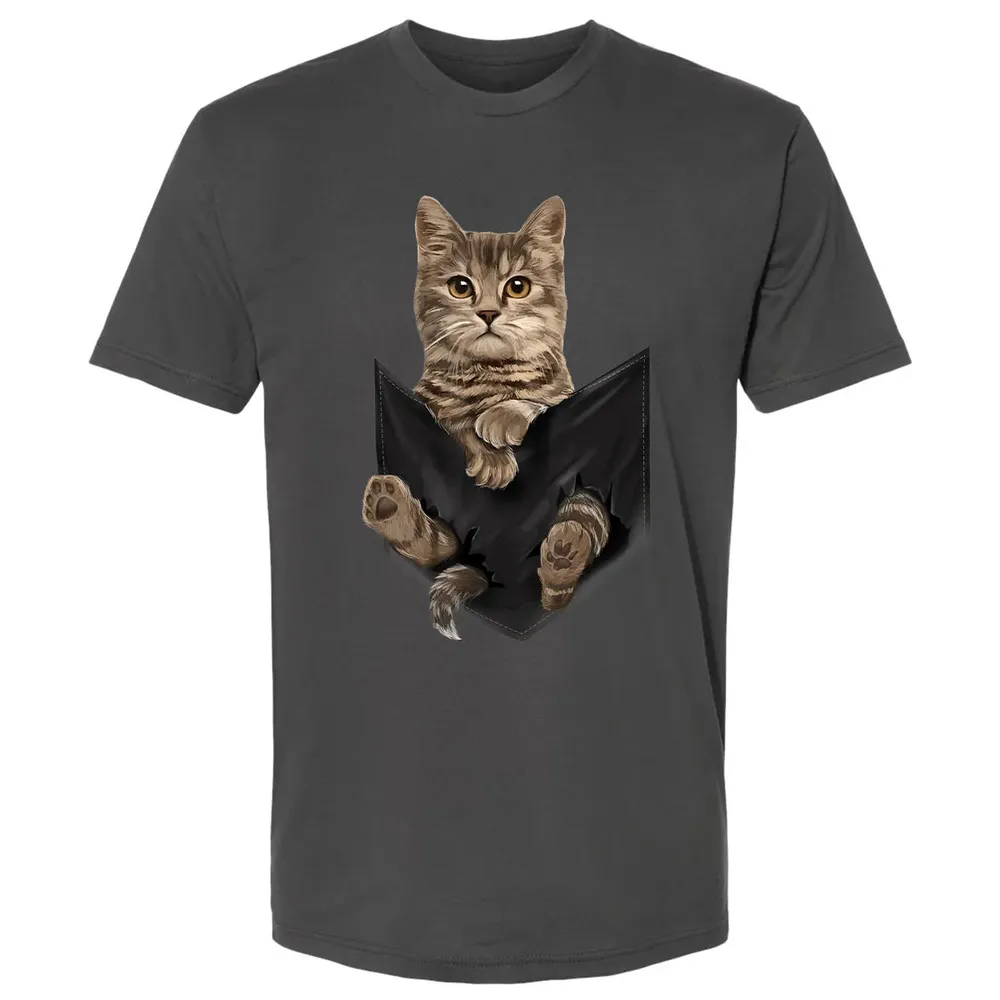 Brown Cat Sits in Pocket  Cats   Gifts Premium Unisex T-shirt - 8