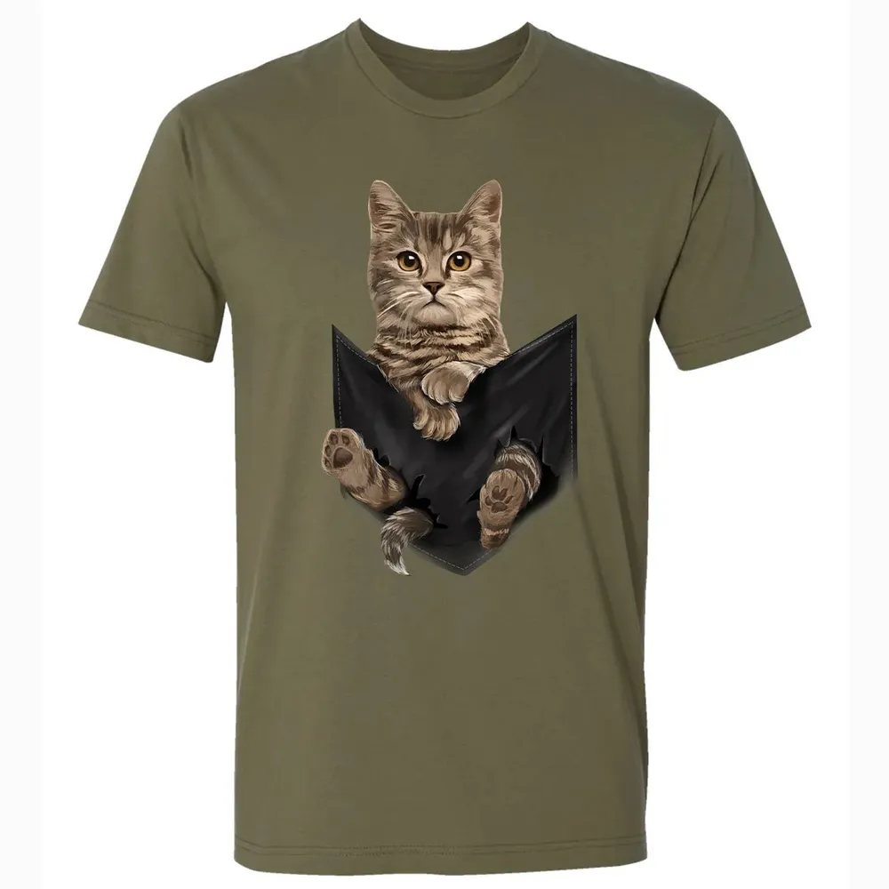 Brown Cat Sits in Pocket  Cats   Gifts Premium Unisex T-shirt - 5