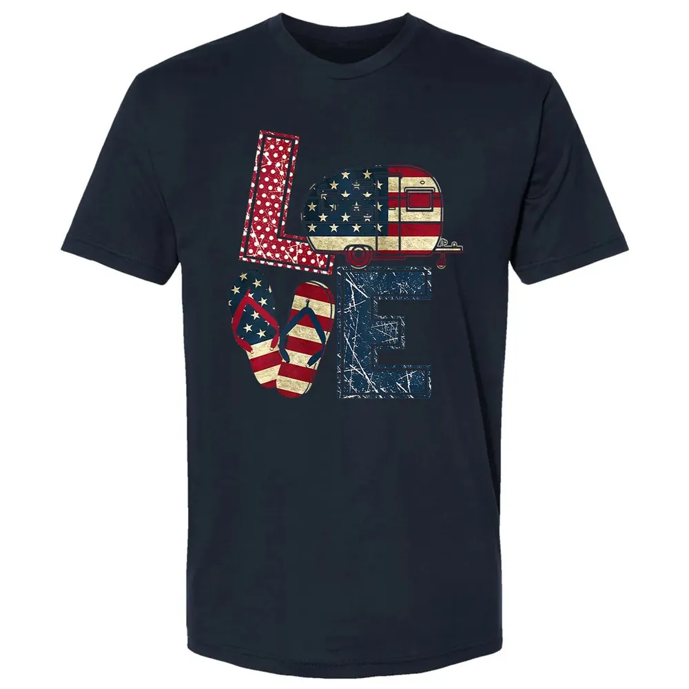 Womens Love Camping And Flip Flops 4th Of July Camper Women Premium Unisex T-shirt - 2
