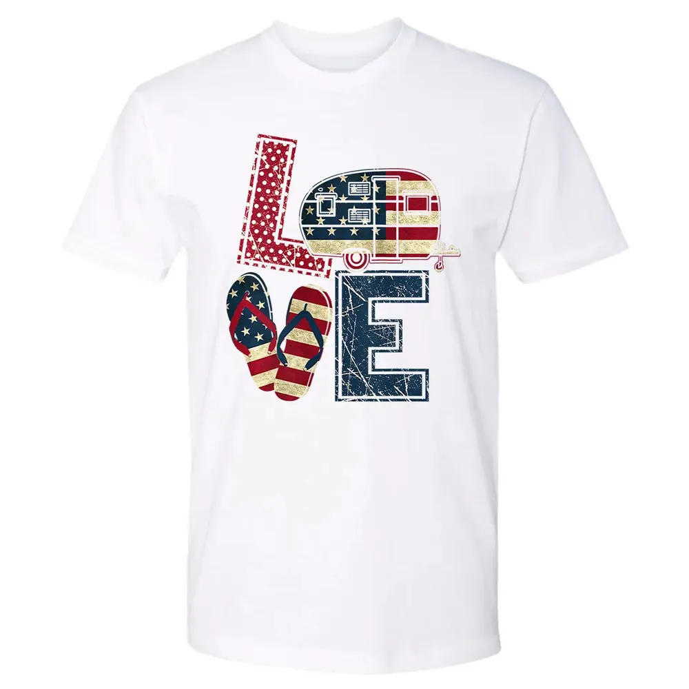 Womens Love Camping And Flip Flops 4th Of July Camper Women Premium Unisex T-shirt - 4