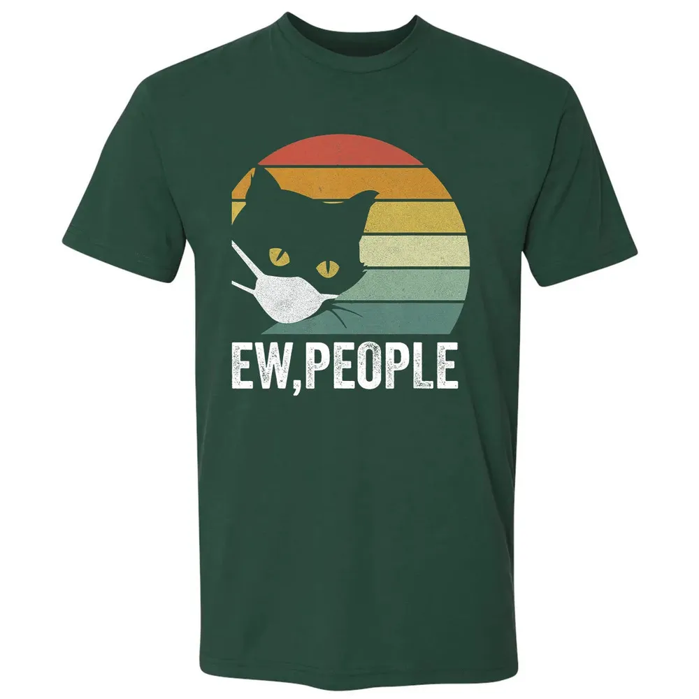 Retro Vintage Ew, people Black Cat Mask Quarantine Funny Cat Premium Unisex T-shirt - 12