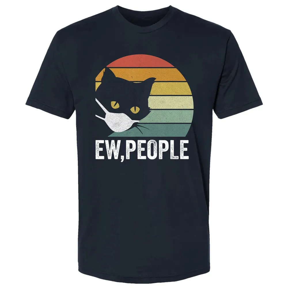 Retro Vintage Ew, people Black Cat Mask Quarantine Funny Cat Premium Unisex T-shirt - 2