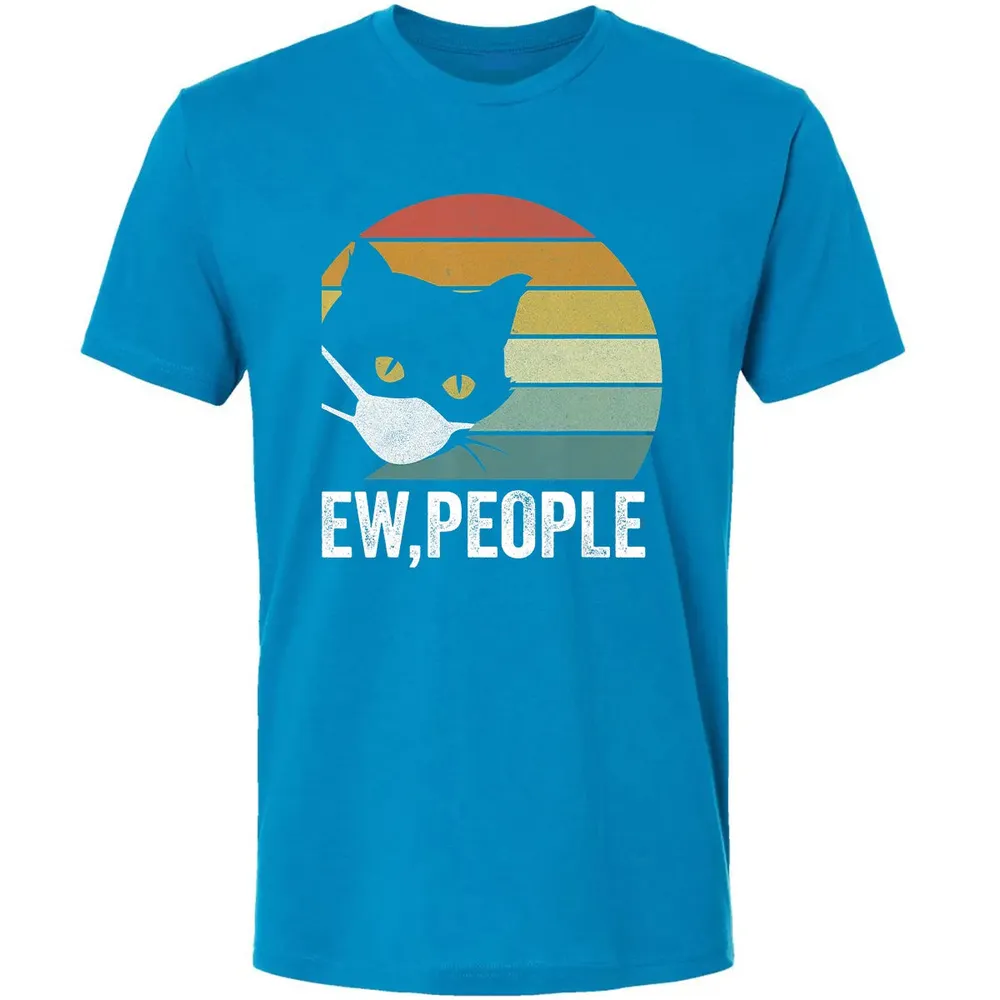 Retro Vintage Ew, people Black Cat Mask Quarantine Funny Cat Premium Unisex T-shirt - 15