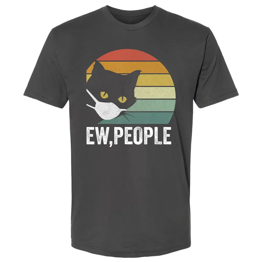 Retro Vintage Ew, people Black Cat Mask Quarantine Funny Cat Premium Unisex T-shirt - 8