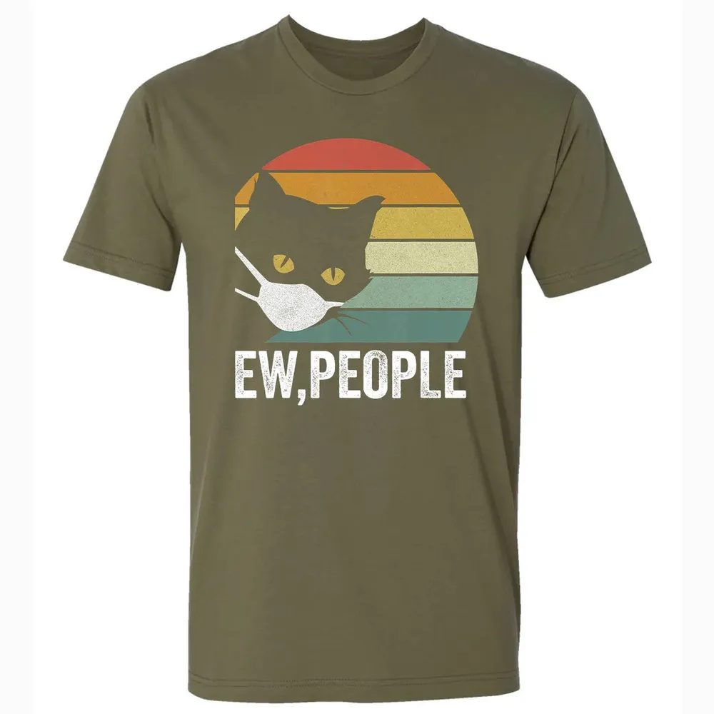 Retro Vintage Ew, people Black Cat Mask Quarantine Funny Cat Premium Unisex T-shirt - 5