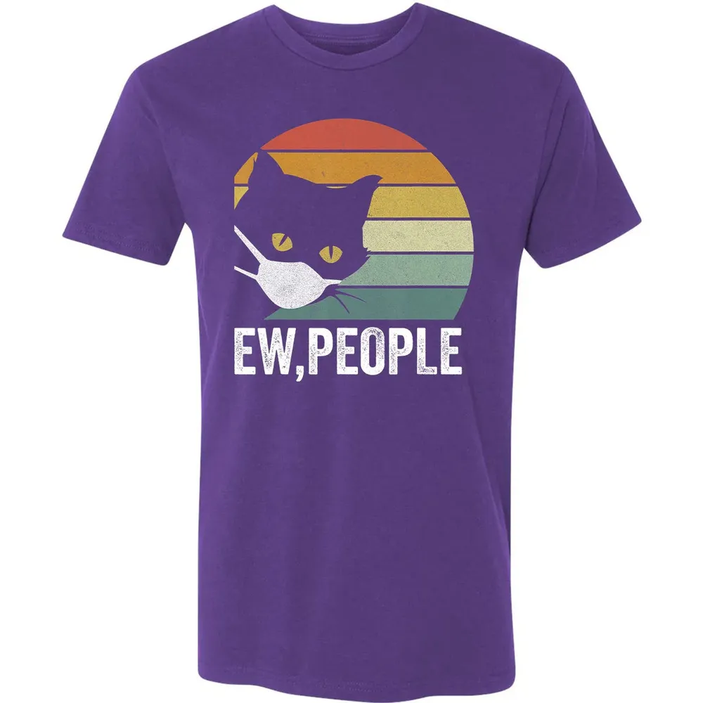 Retro Vintage Ew, people Black Cat Mask Quarantine Funny Cat Premium Unisex T-shirt - 7
