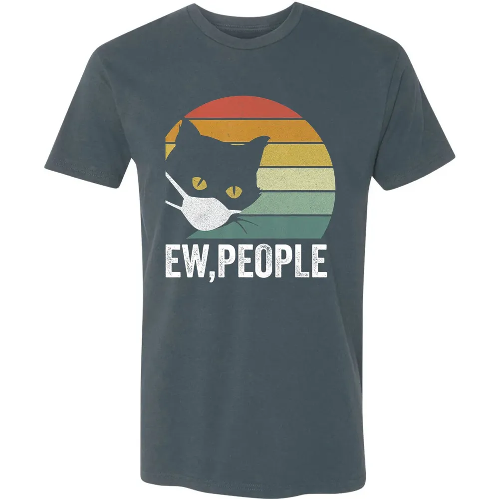 Retro Vintage Ew, people Black Cat Mask Quarantine Funny Cat Premium Unisex T-shirt - 14