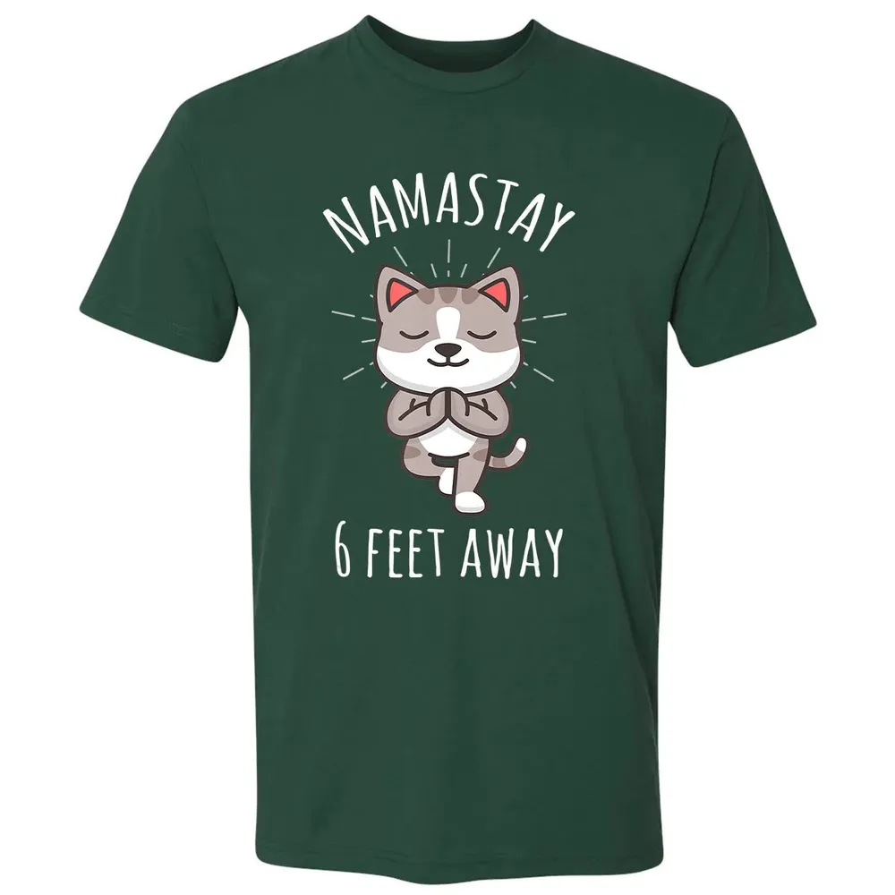 Namastay 6 Feet Away Funny Cute Cat Social Distancing Premium Unisex T-shirt - 12