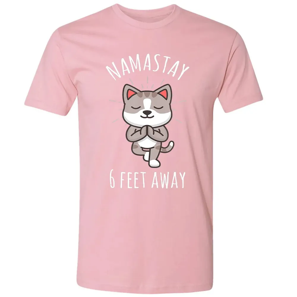 Namastay 6 Feet Away Funny Cute Cat Social Distancing Premium Unisex T-shirt - 3