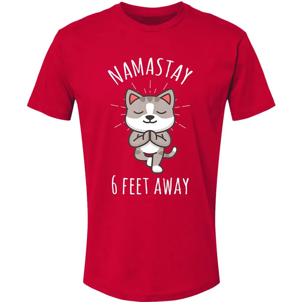 Namastay 6 Feet Away Funny Cute Cat Social Distancing Premium Unisex T-shirt - 6