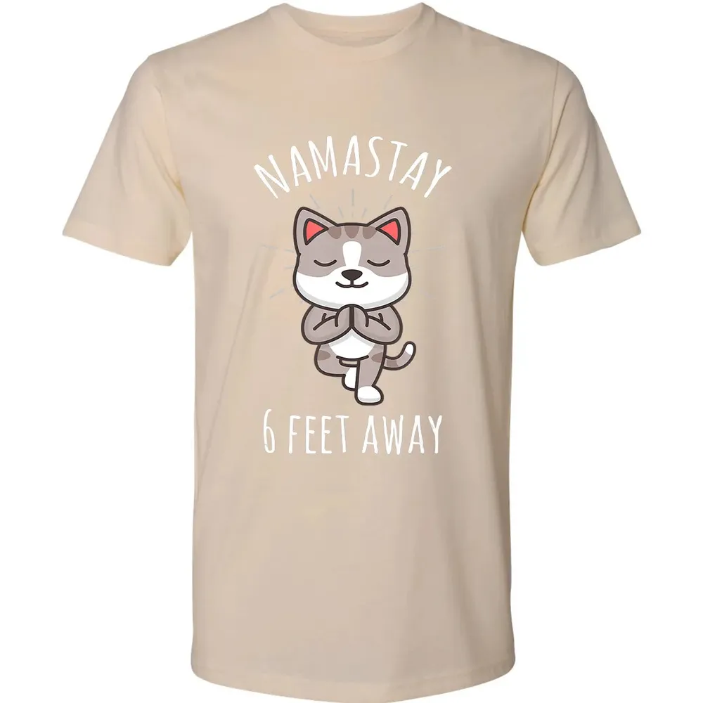 Namastay 6 Feet Away Funny Cute Cat Social Distancing Premium Unisex T-shirt - 13