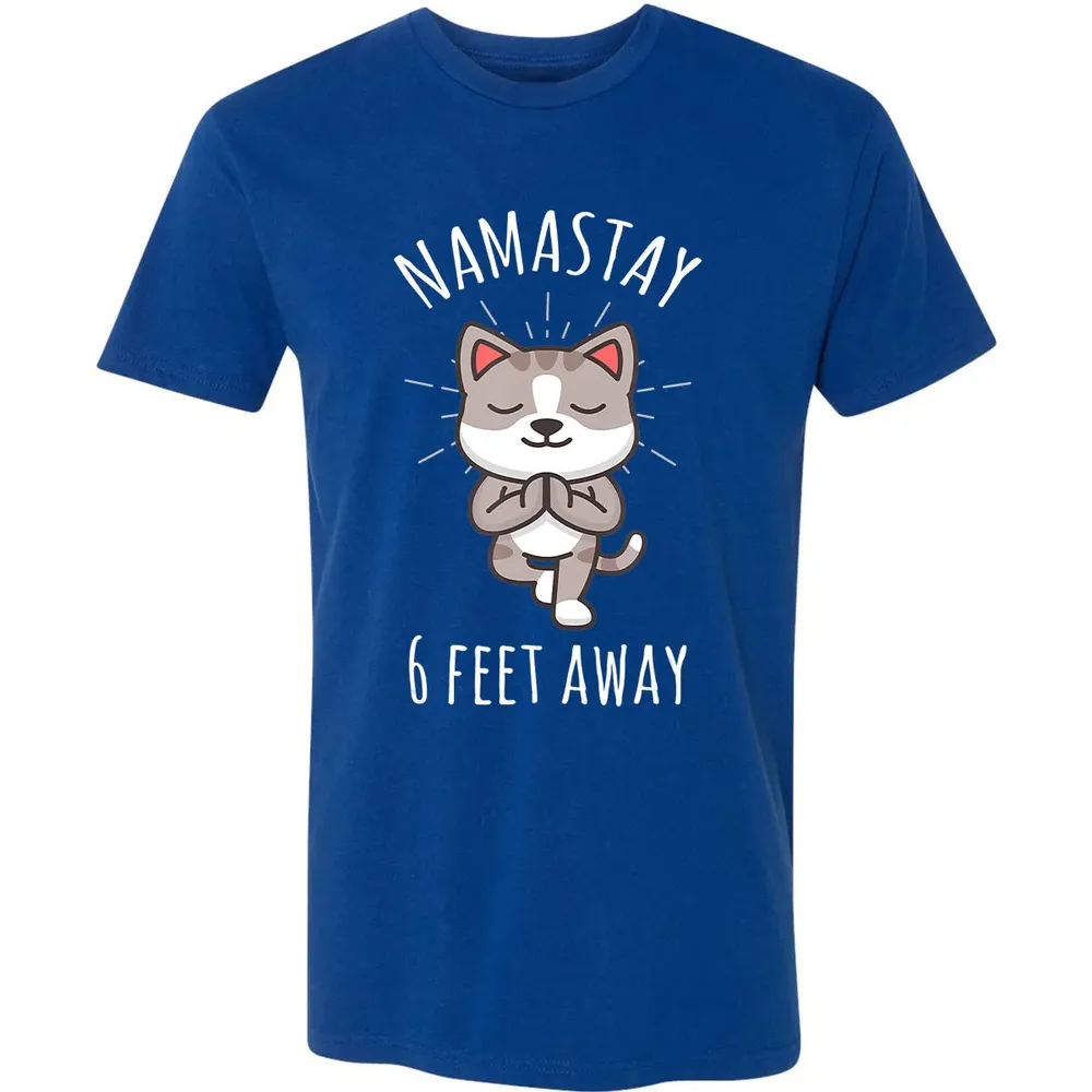 Namastay 6 Feet Away Funny Cute Cat Social Distancing Premium Unisex T-shirt - 10