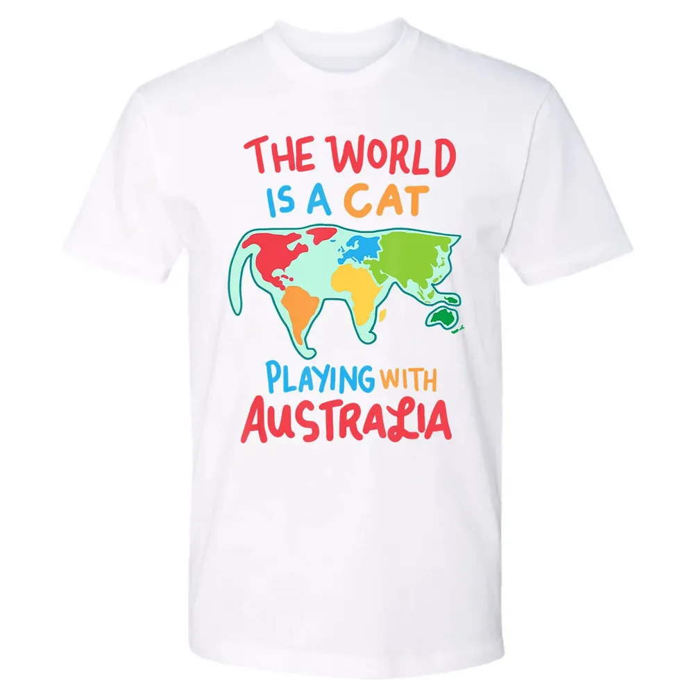 The World Is A Cat Playing With Australia Premium Unisex T-shirt - 4