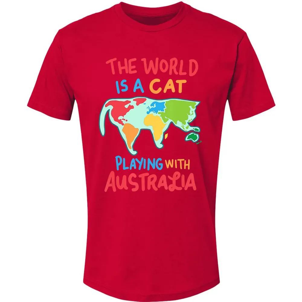 The World Is A Cat Playing With Australia Premium Unisex T-shirt - 6