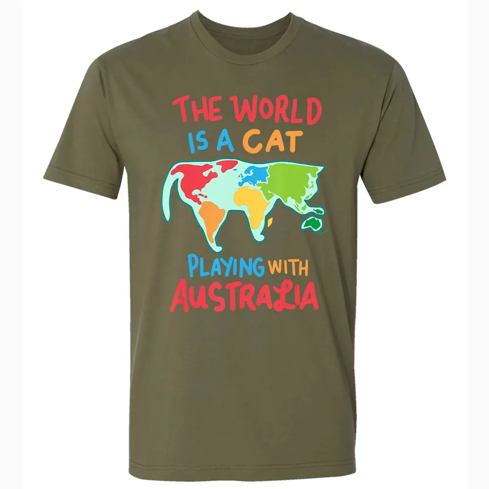 The World Is A Cat Playing With Australia Premium Unisex T-shirt - 5