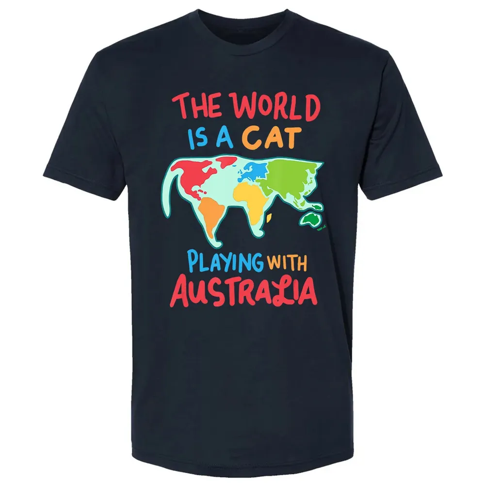 The World Is A Cat Playing With Australia Premium Unisex T-shirt - 2
