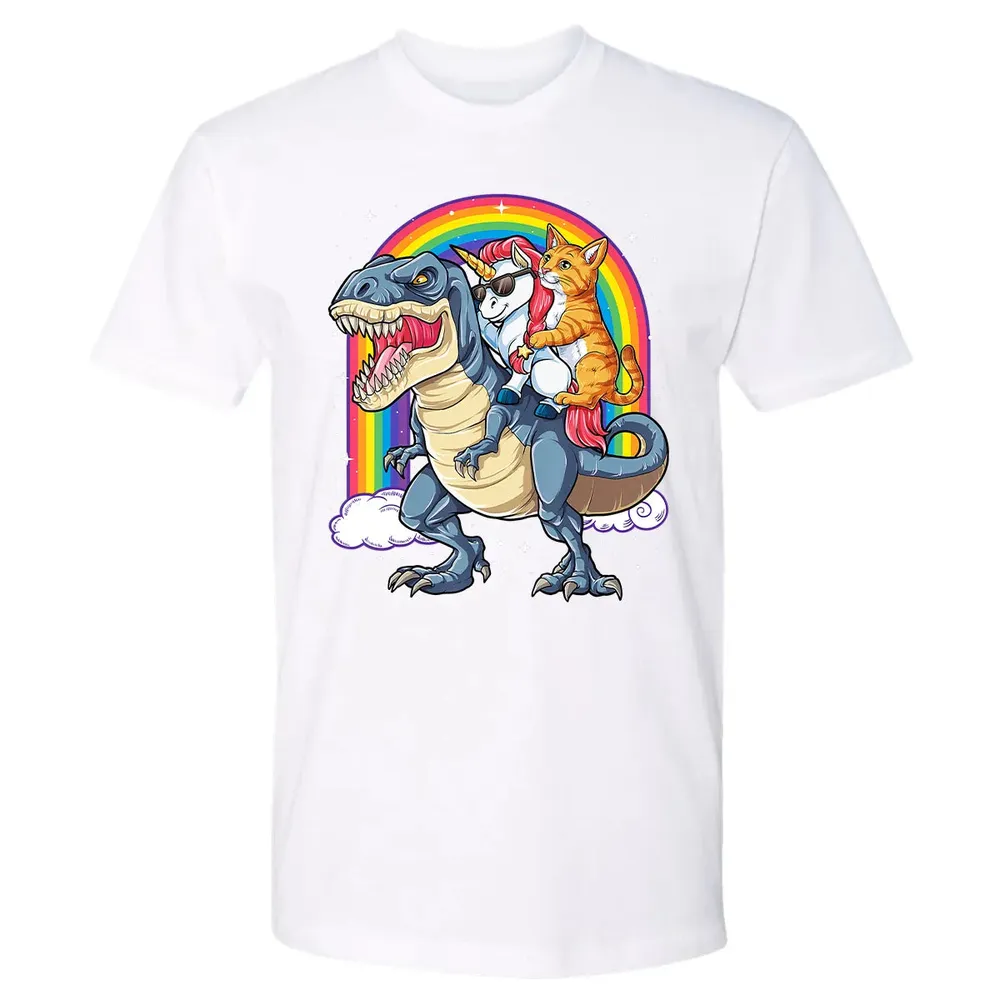 Cat Unicorn Dinosaur T rex  Kitten lover Space Galaxy Premium Unisex T-shirt - 4