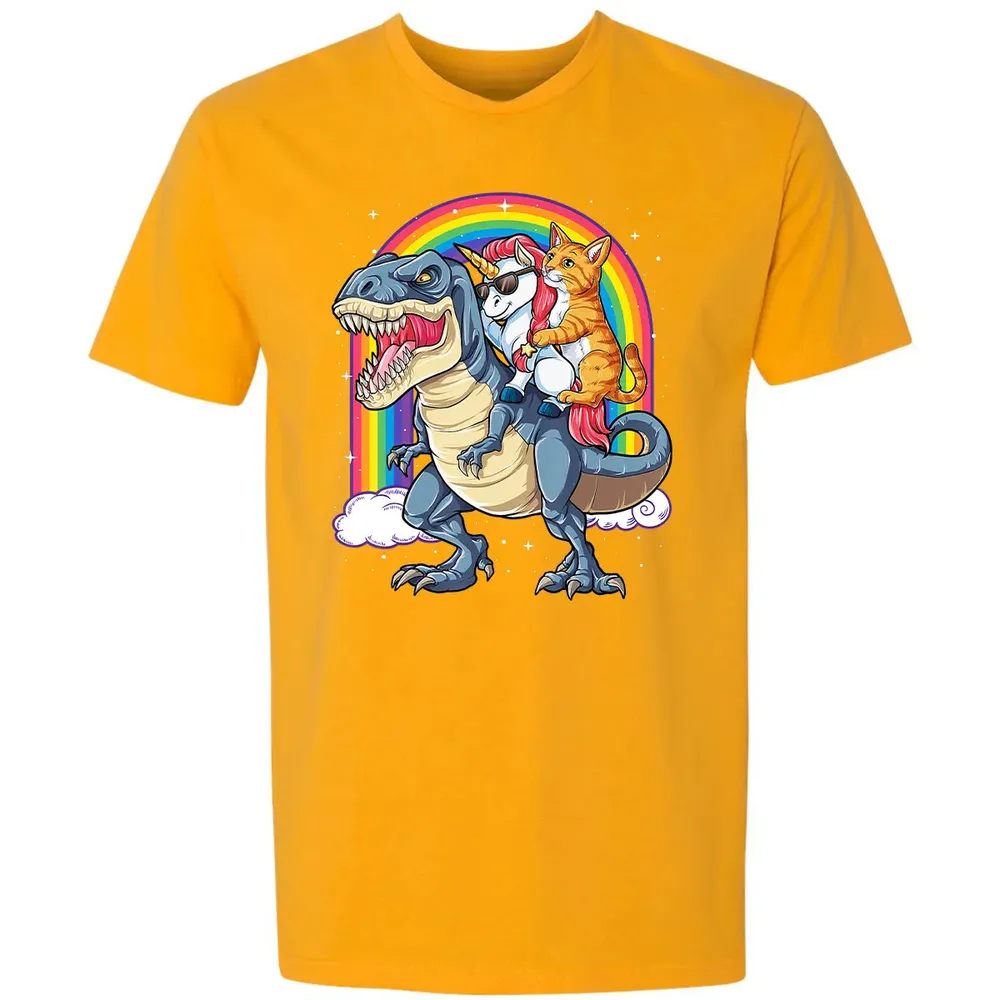 Cat Unicorn Dinosaur T rex  Kitten lover Space Galaxy Premium Unisex T-shirt - 11