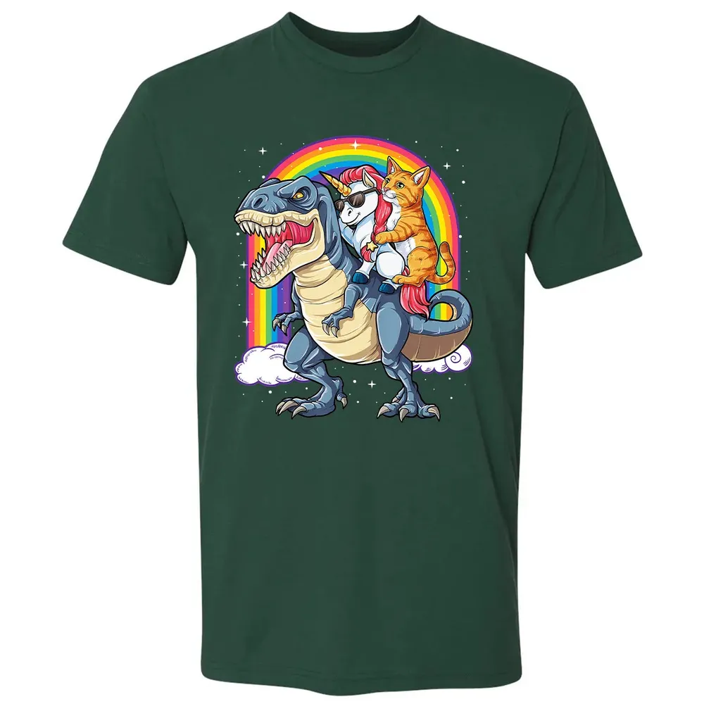 Cat Unicorn Dinosaur T rex  Kitten lover Space Galaxy Premium Unisex T-shirt - 12