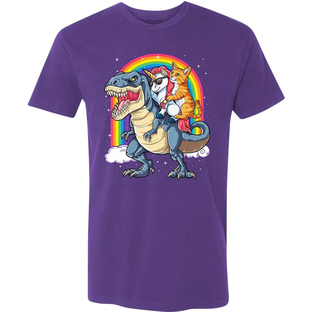 Cat Unicorn Dinosaur T rex  Kitten lover Space Galaxy Premium Unisex T-shirt - 7