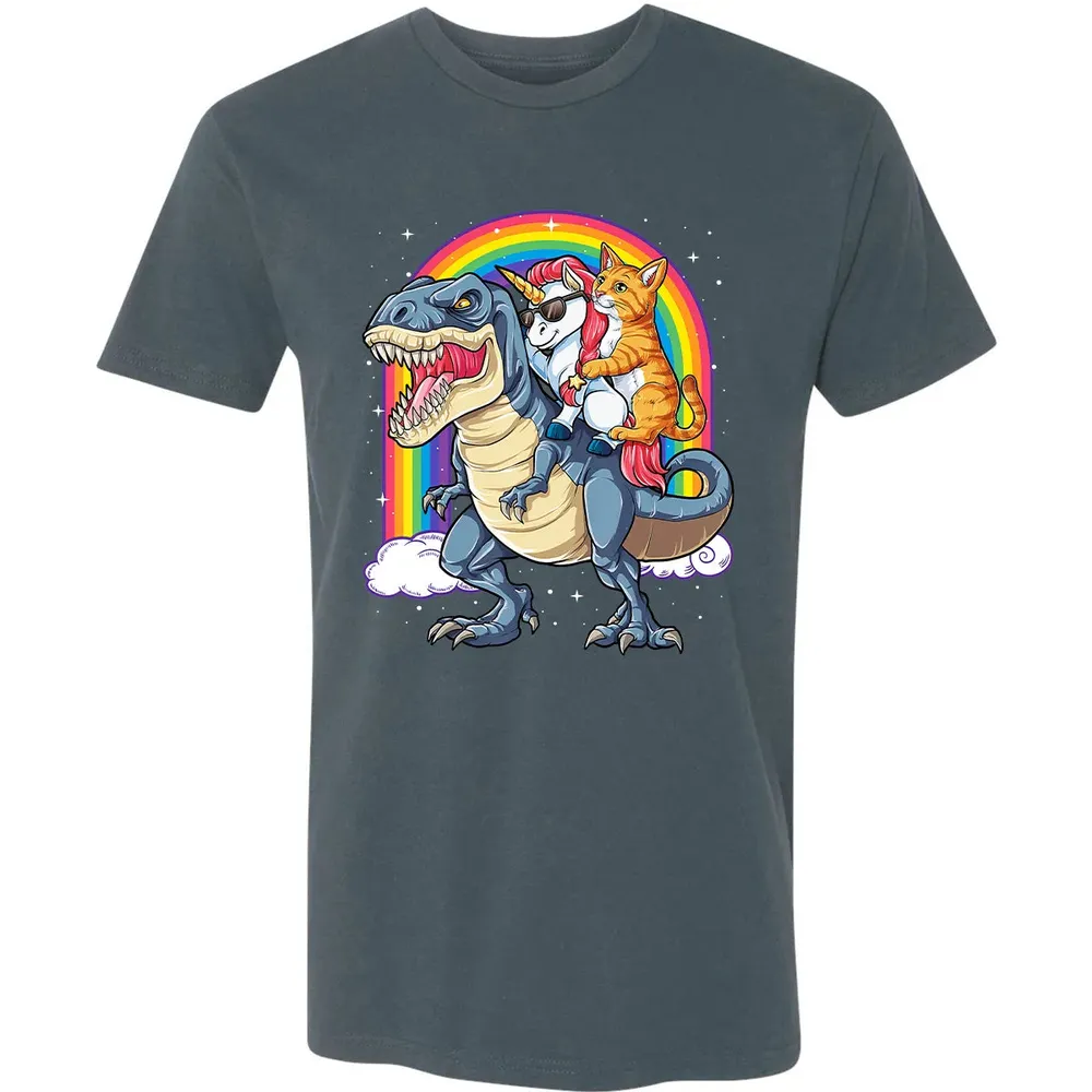 Cat Unicorn Dinosaur T rex  Kitten lover Space Galaxy Premium Unisex T-shirt - 14