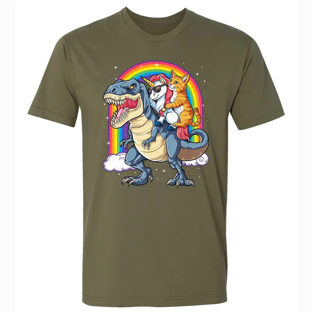 Cat Unicorn Dinosaur T rex  Kitten lover Space Galaxy Premium Unisex T-shirt - 5