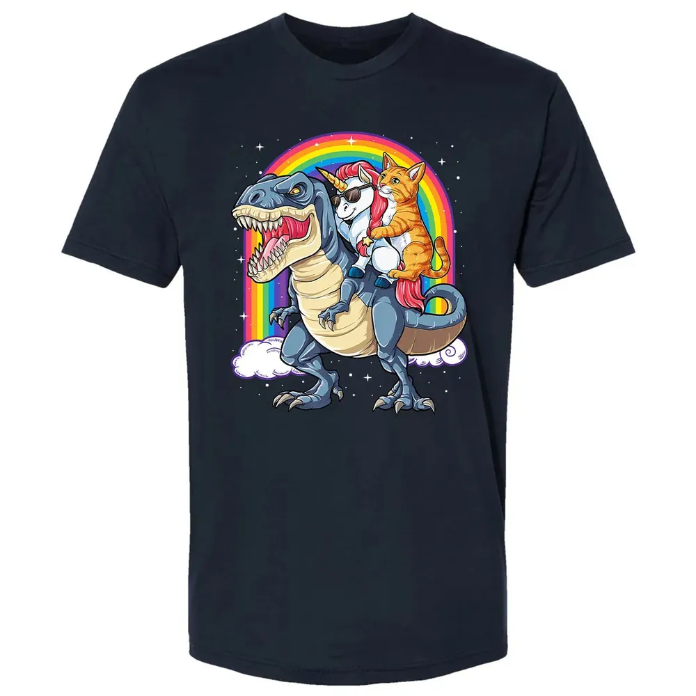 Cat Unicorn Dinosaur T rex  Kitten lover Space Galaxy Premium Unisex T-shirt - 2
