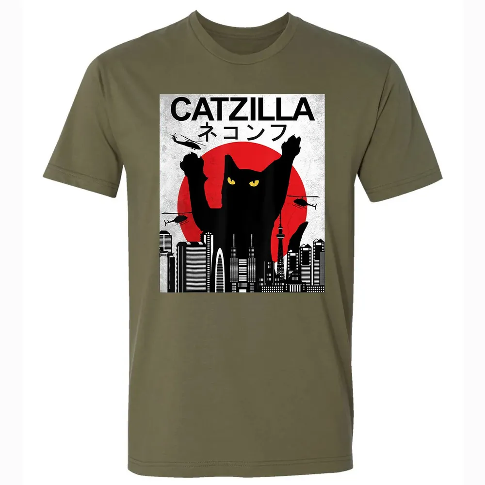 Vintage Catzilla   Japanese Cat Style   Retro Sunset Kitten Premium Unisex T-shirt - 5