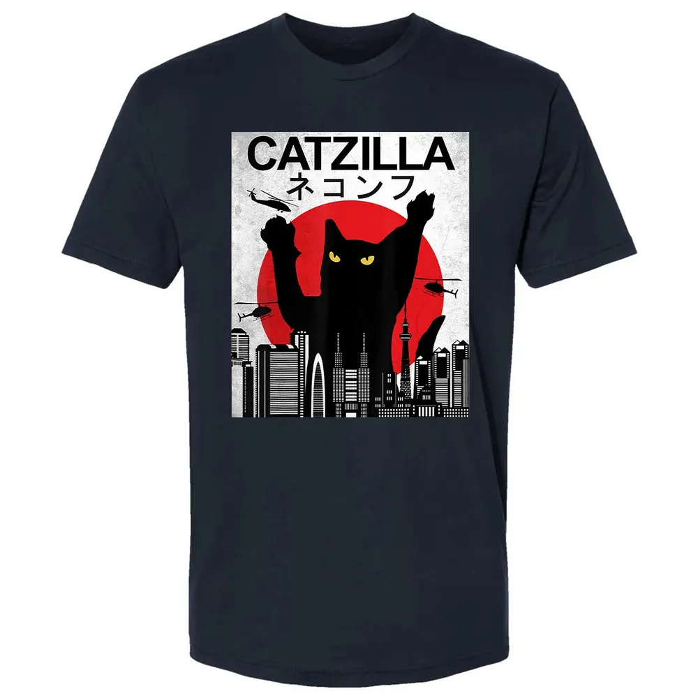 Vintage Catzilla   Japanese Cat Style   Retro Sunset Kitten Premium Unisex T-shirt - 2