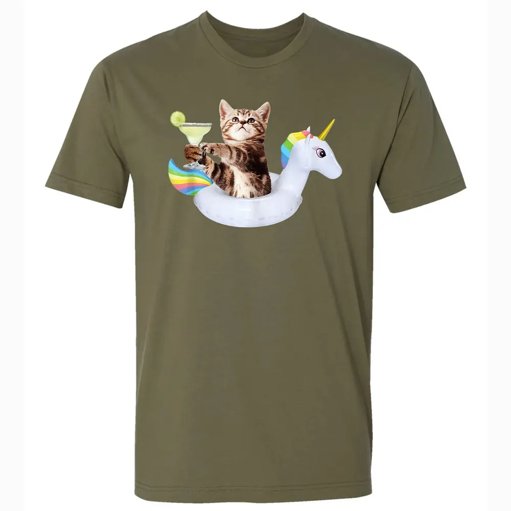 Summer Kitty With Margarita & Unicorn Float Funny Cat Premium Unisex T-shirt - 5
